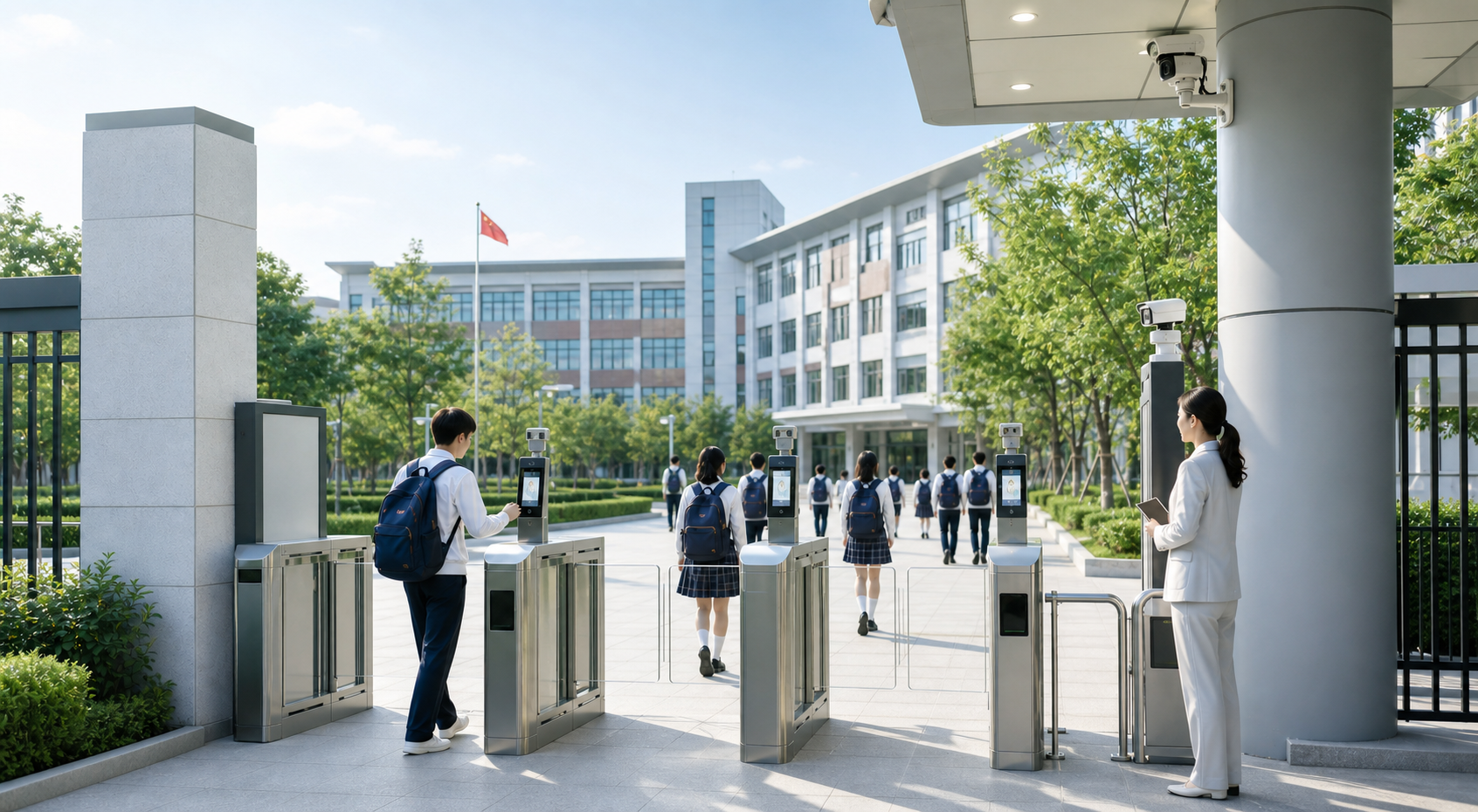 现代中学校园智能通行与安全管理场景